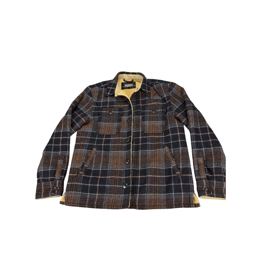 LL Bean Signature Mens Slim Fit Wool Blend Sherpa Lined Plaid Shirt Jacket M